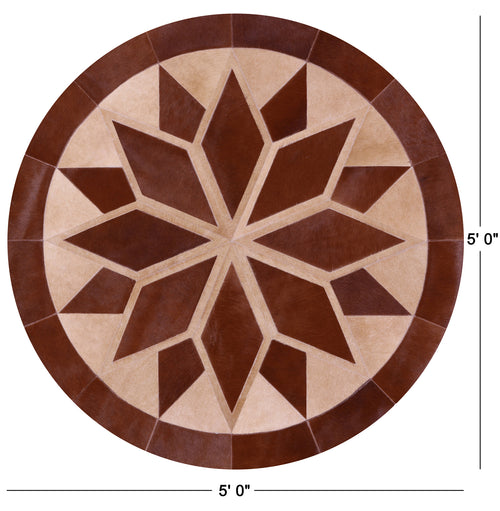 Brown Round Patchwork Natural Cowhide Rug - 5' 0