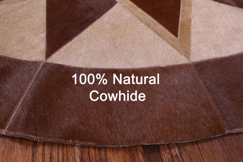 Brown Round Patchwork Natural Cowhide Rug - 5' 0