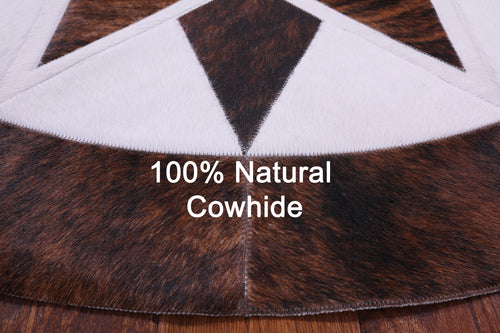 Brown & White Round Star Patchwork Natural Cowhide Rug - 5' 0