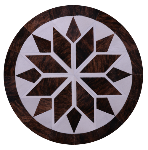 Brown & White Round Star Patchwork Natural Cowhide Rug - 5' 0