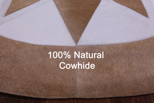 Brown & White Round Patchwork Natural Cowhide Rug - 5' 0
