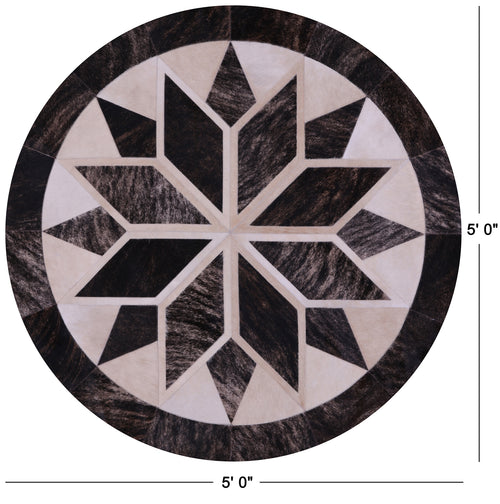 Brindle Round Patchwork Brown Natural Cowhide Rug - 5' 0