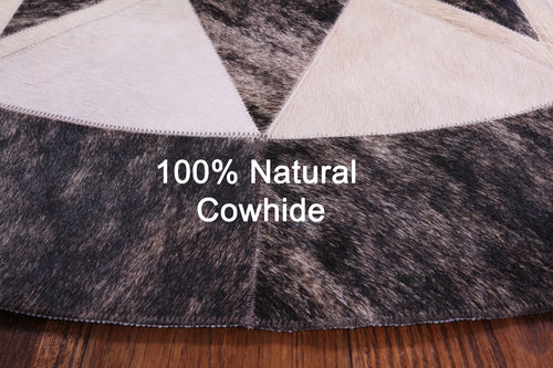 Brindle Round Patchwork Brown Natural Cowhide Rug - 5' 0