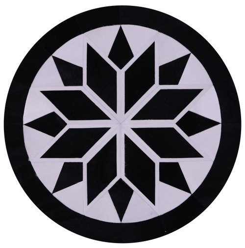 Black & White Round Patchwork Natural Cowhide Rug - 5' 0