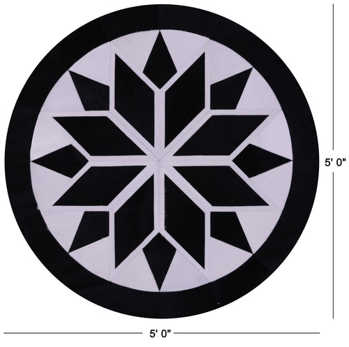 Black & White Round Patchwork Natural Cowhide Rug - 5' 0
