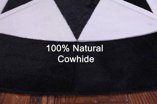 Black & White Round Patchwork Natural Cowhide Rug - 5' 0