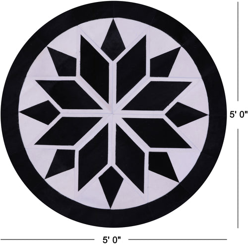 Black & White Round Patchwork Natural Cowhide Rug - 5' 0