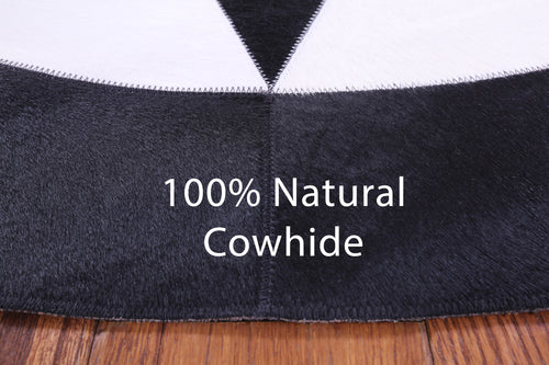 Black & White Round Patchwork Natural Cowhide Rug - 5' 0