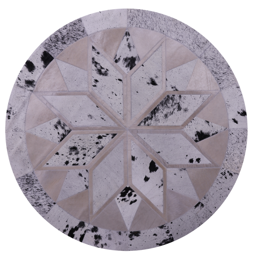 Black Salt & Pepper Round Patchwork Natural Cowhide Rug - 5' 0