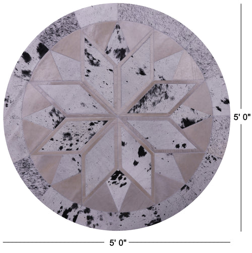 Black Salt & Pepper Round Patchwork Natural Cowhide Rug - 5' 0