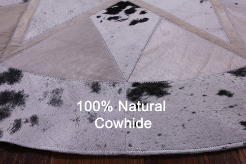 Black Salt & Pepper Round Patchwork Natural Cowhide Rug - 5' 0