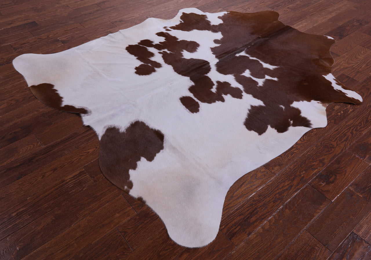 Brown & White Natural Cowhide Rug - X-Large 7' 0"H x 6' 2"W