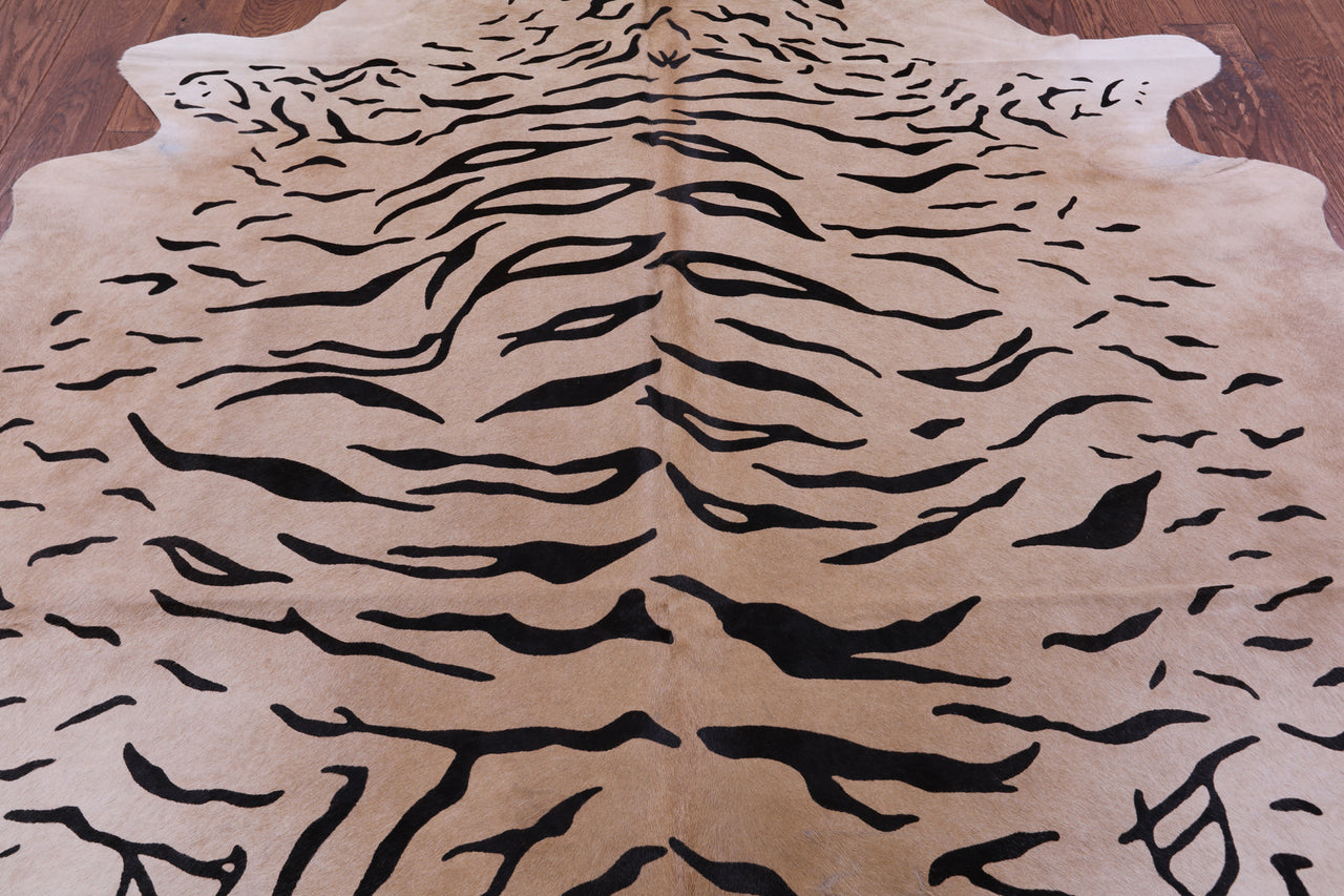Tiger Animal Print Natural Cowhide Rug - XX-Large 7' 8"H x 6' 10"W