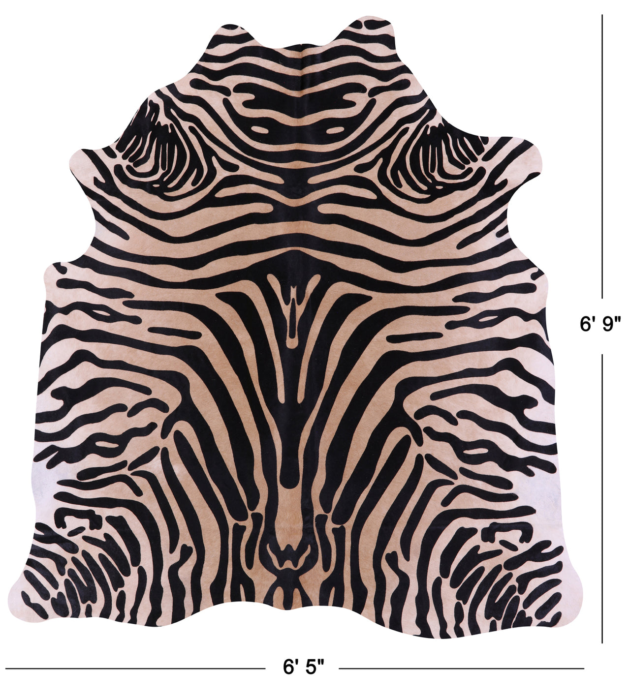 Zebra Animal Print Natural Cowhide Rug - Large 6' 9"H x 6' 5"W