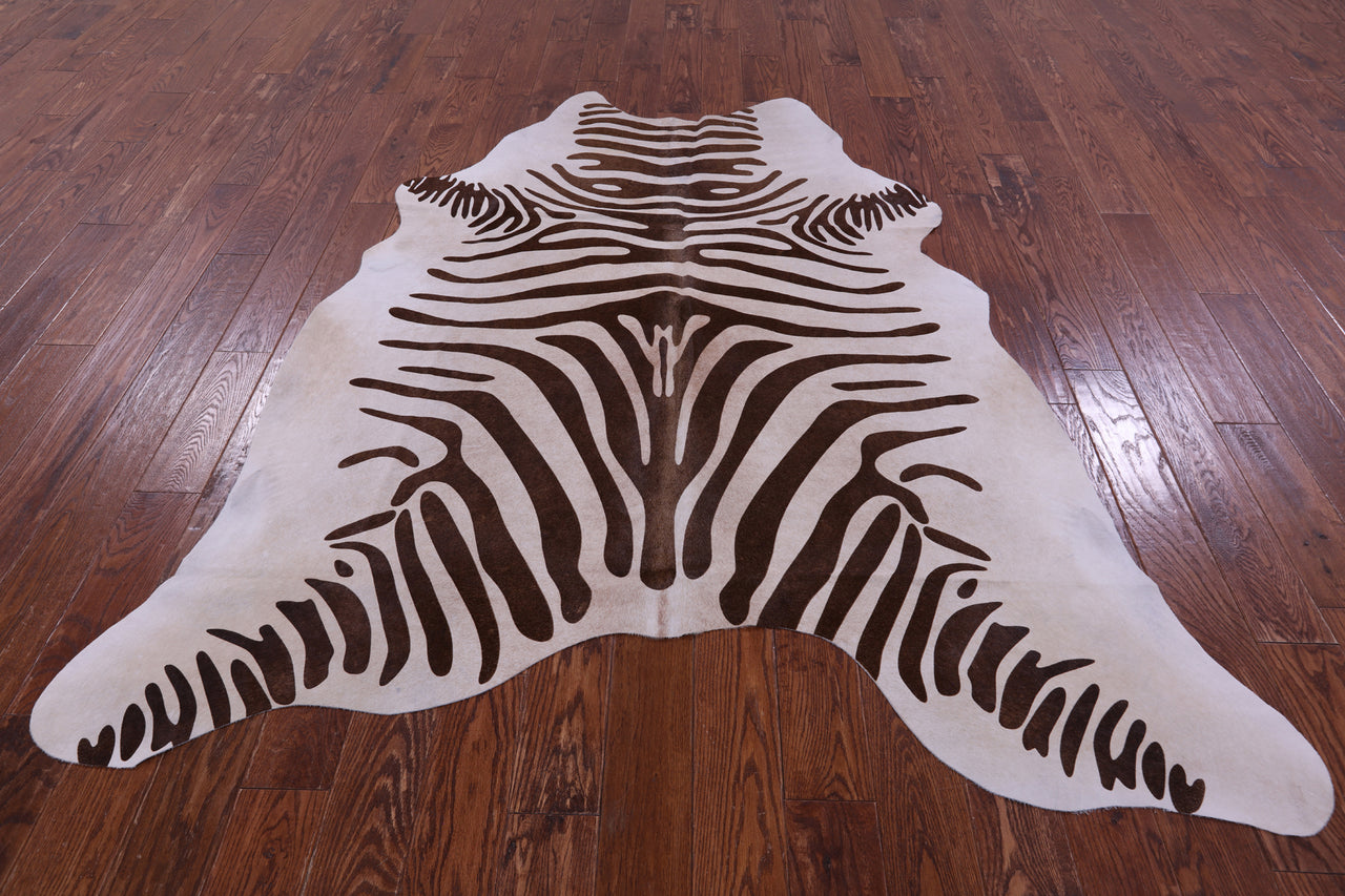Zebra Animal Print Natural Cowhide Rug - X-Large 7' 0"H x 6' 2"W