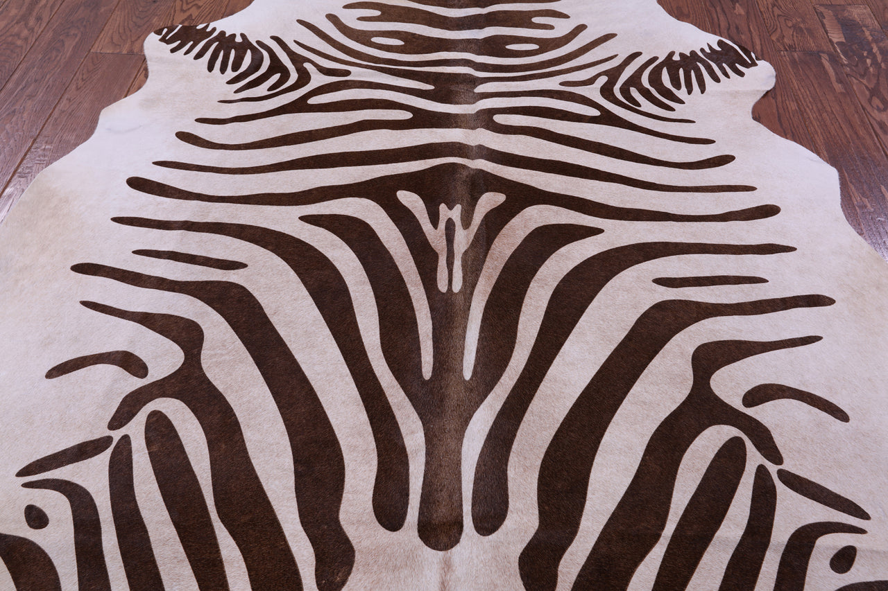 Zebra Animal Print Natural Cowhide Rug - X-Large 7' 0"H x 6' 2"W