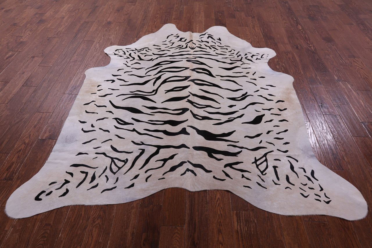 Tiger Animal Print Natural Cowhide Rug - X-Large 7' 3"H x 6' 7"W