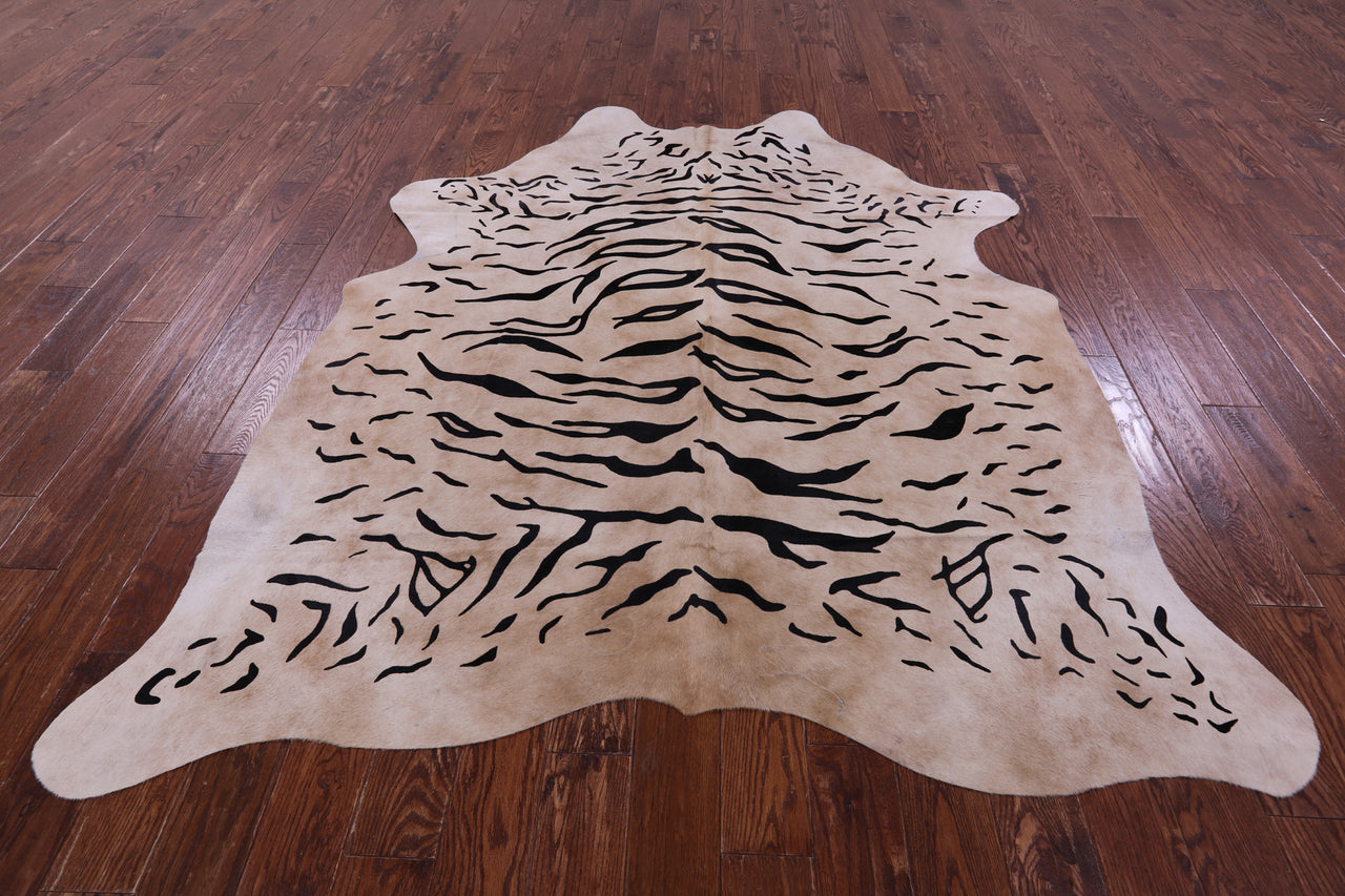 Tiger Animal Print Natural Cowhide Rug - X-Large 7' 2"H x 6' 4"W
