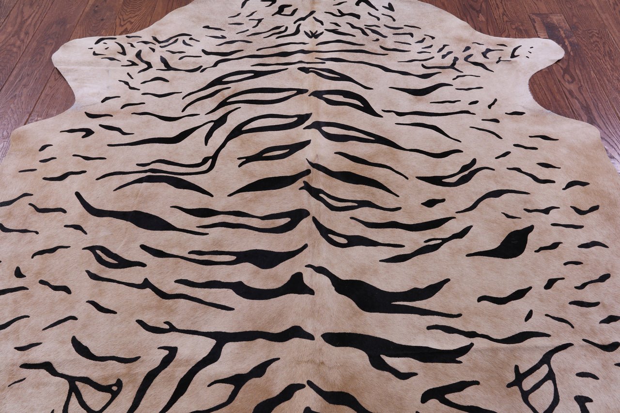 Tiger Animal Print Natural Cowhide Rug - X-Large 7' 2"H x 6' 4"W