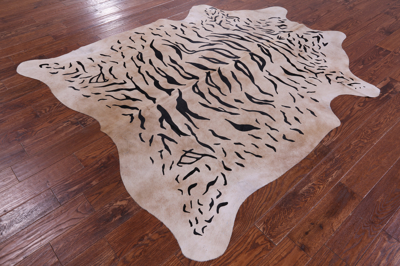 Tiger Animal Print Natural Cowhide Rug - X-Large 7' 2"H x 6' 4"W