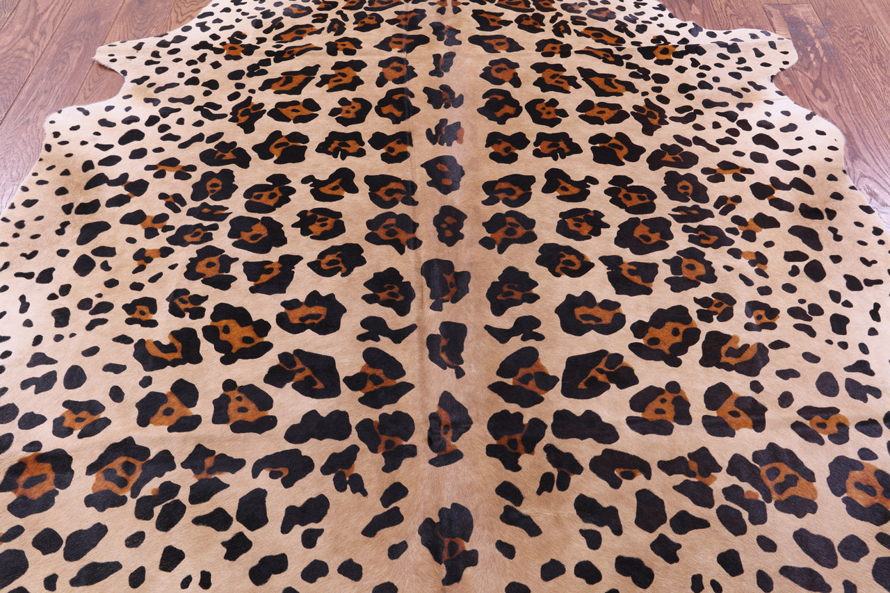 Jaguar Animal Print Natural Cowhide Rug - X-Large 7' 2"H x 6' 0"W