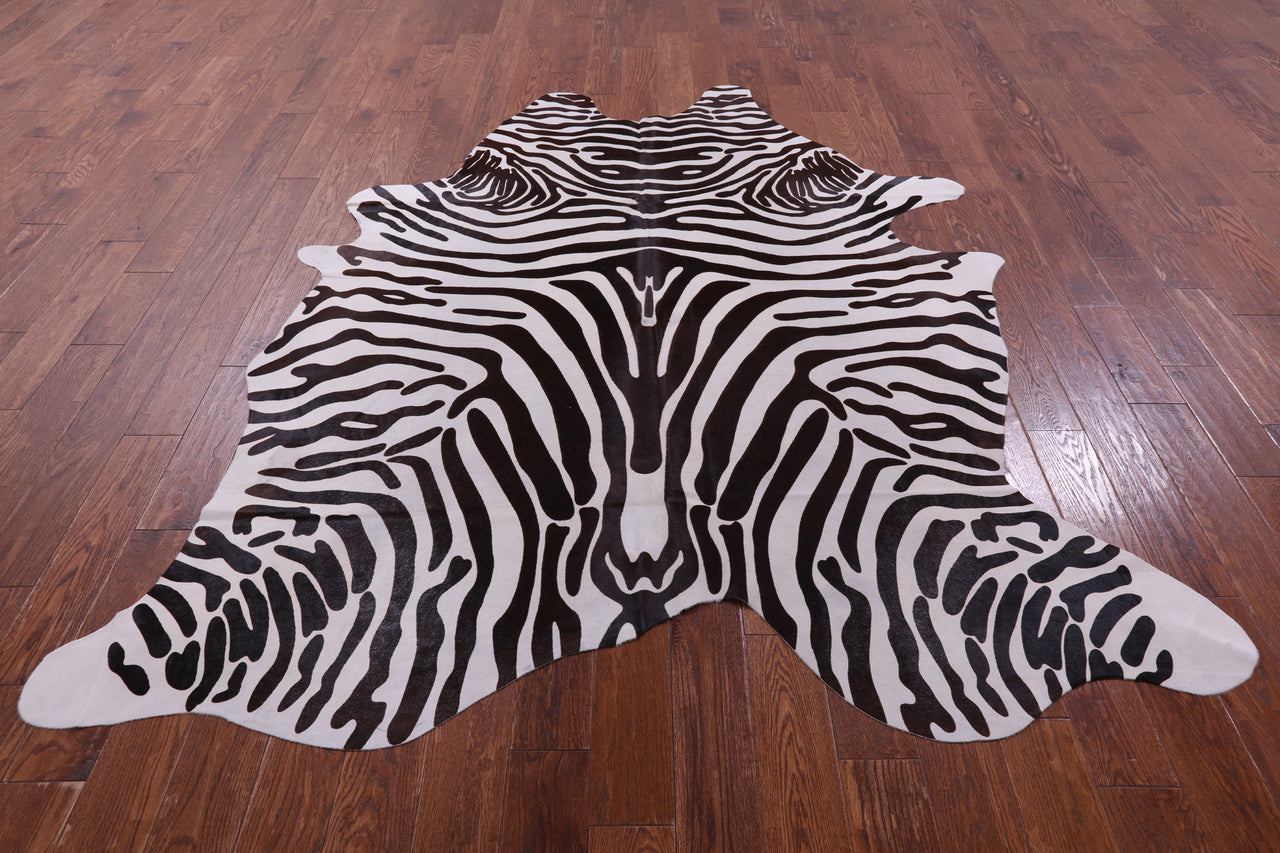 Zebra Animal Print Natural Cowhide Rug - X-Large 7' 5"H x 6' 9"W