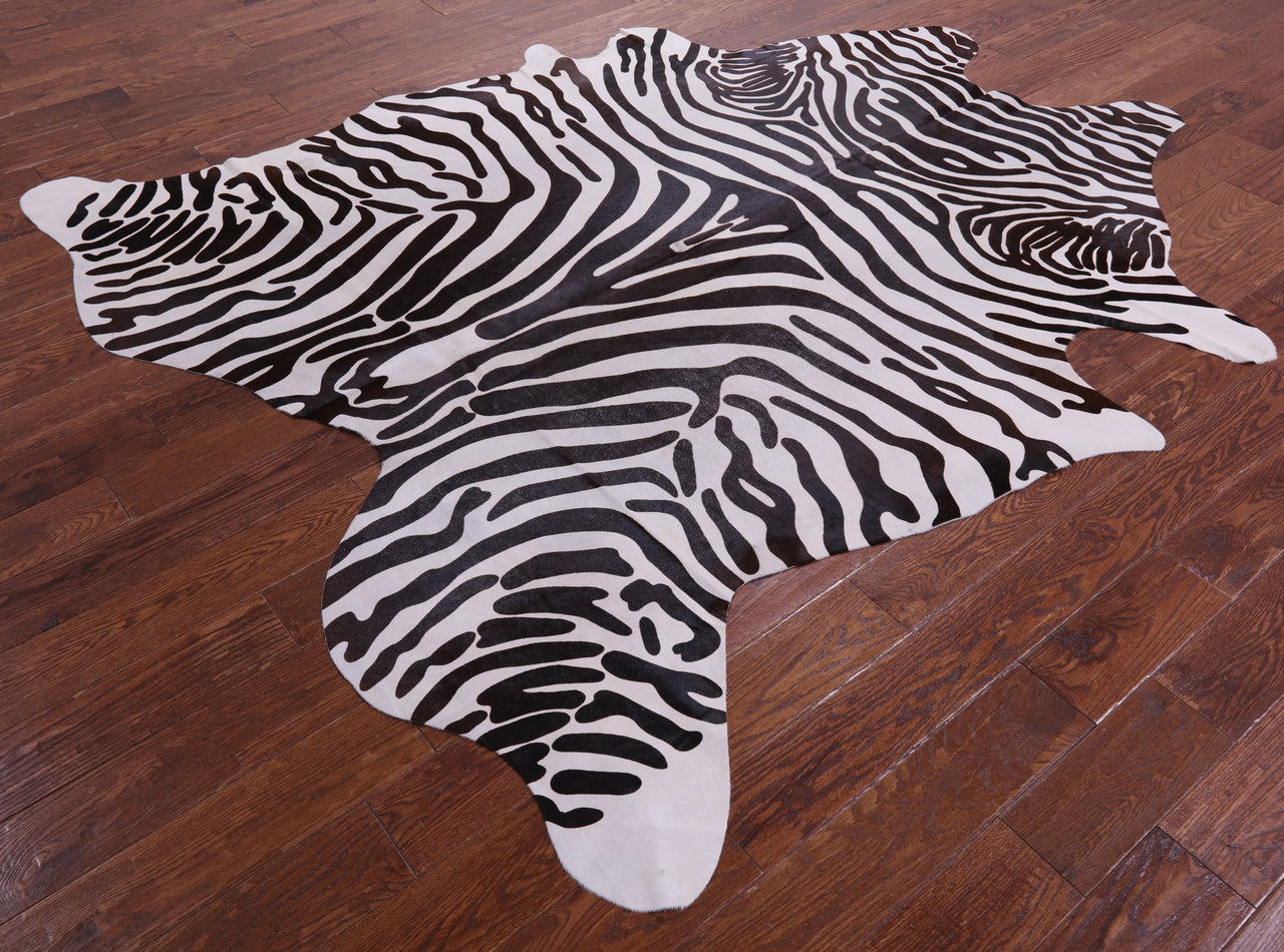 Zebra Animal Print Natural Cowhide Rug - X-Large 7' 5"H x 6' 9"W