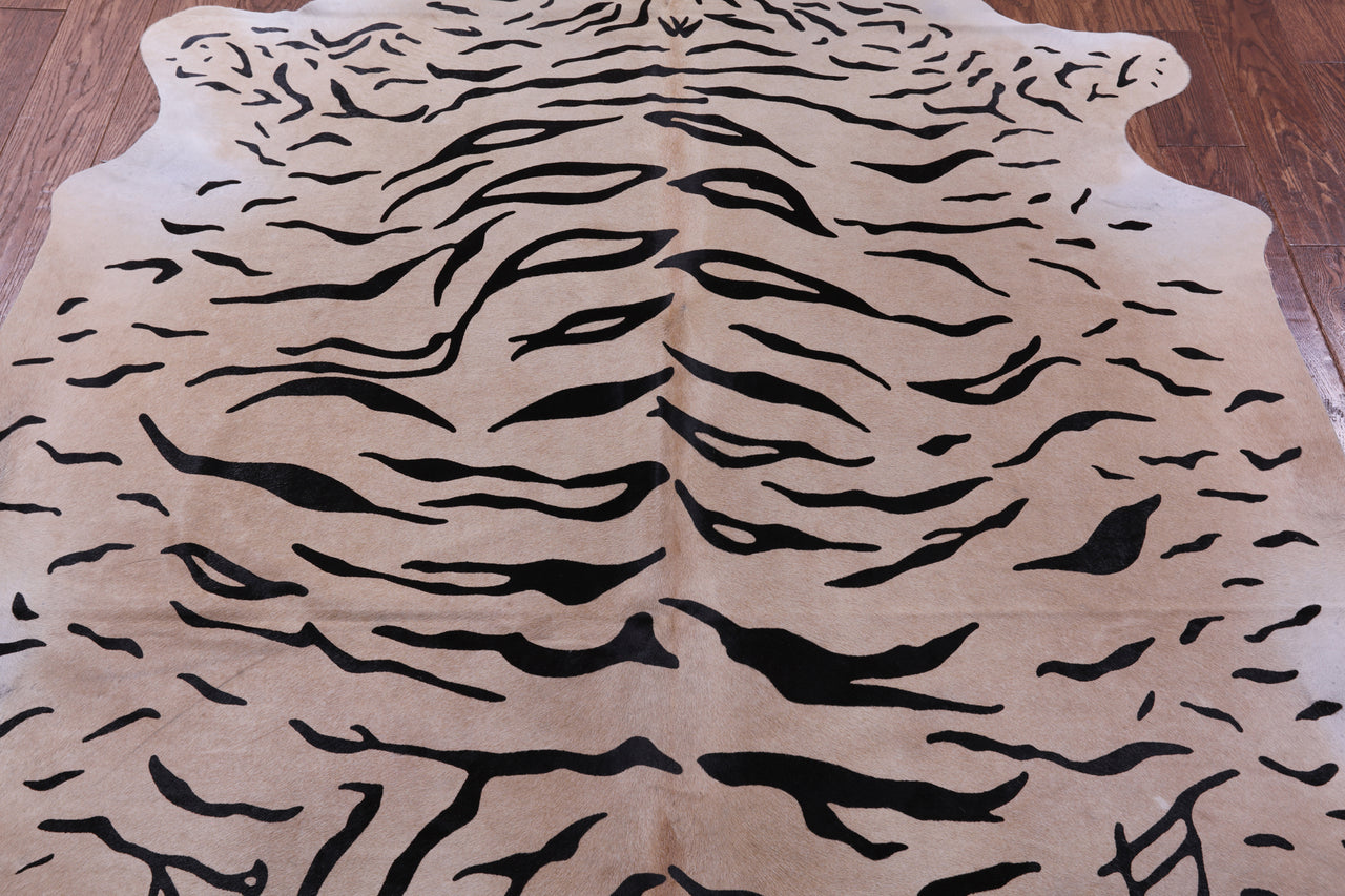 Tiger Animal Print Natural Cowhide Rug - X-Large 7' 0"H x 6' 1"W