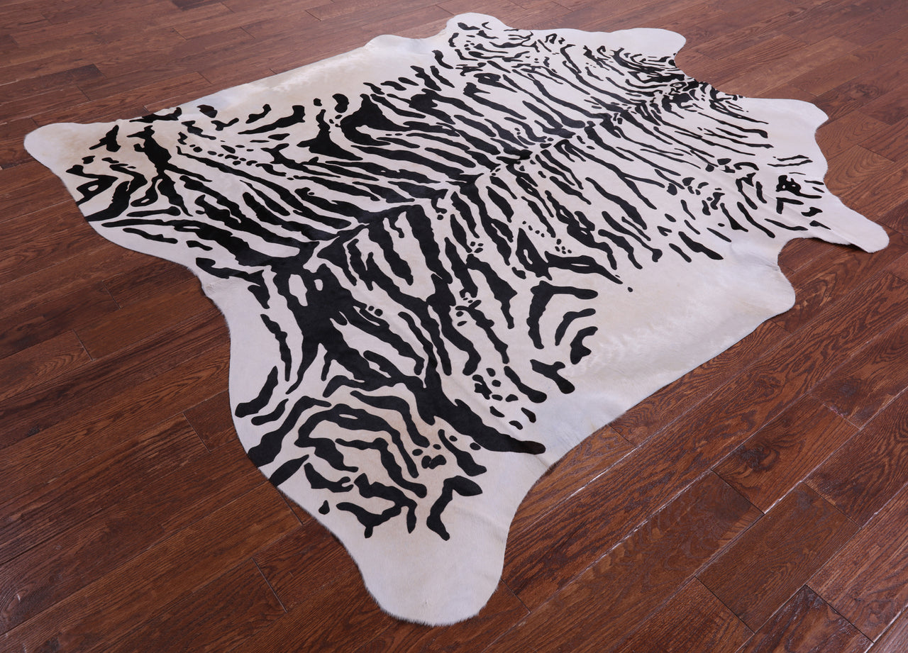 Tiger Animal Print Natural Cowhide Rug - X-Large 7' 5"H x 6' 8"W