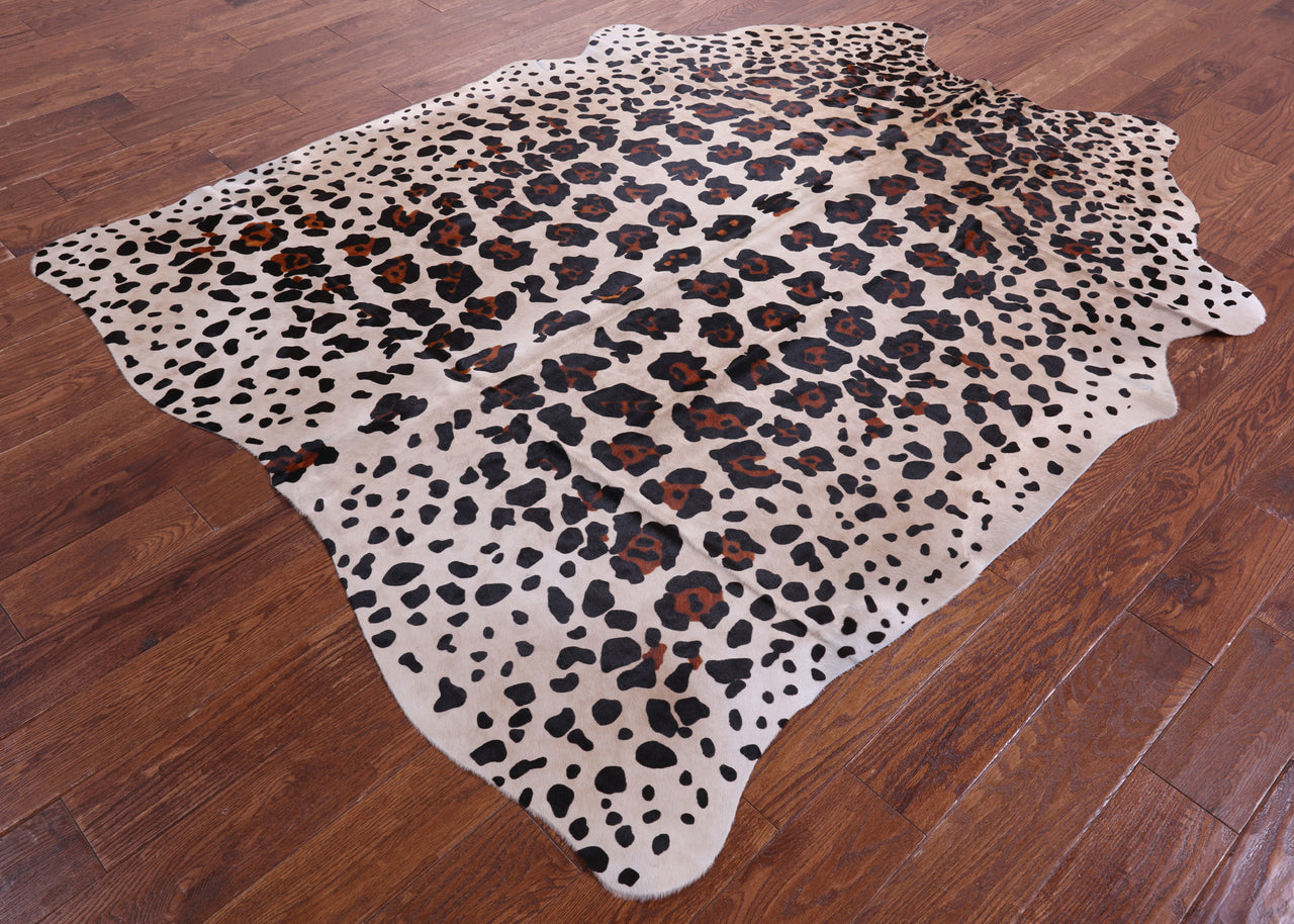 Jaguar Animal Print Natural Cowhide Rug - X-Large 7' 2"H x 5' 10"W