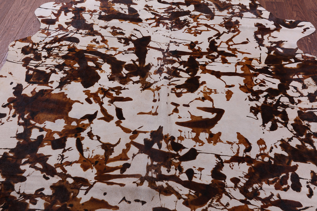 Abstract Printed Natural Cowhide Rug - X-Large 7' 1"H x 6' 7"W