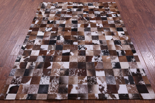 Brown & White Patchwork Natural Cowhide Rug - 5' 0