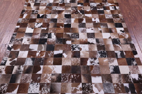 Brown & White Patchwork Natural Cowhide Rug - 5' 0