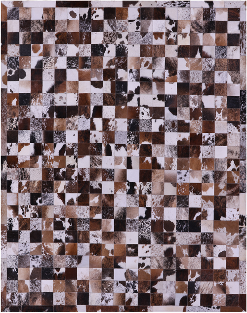 Brown & White Patchwork Brindle Natural Cowhide Rug - 6' 7