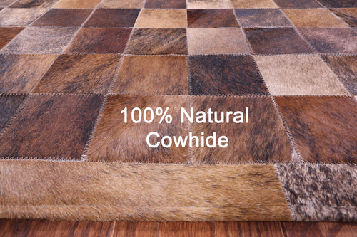 Brindle Patchwork Brown Natural Cowhide Rug - 6' 7