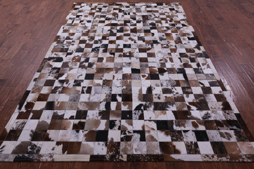 Brown & White Patchwork Natural Cowhide Rug - 6' 7