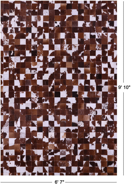 Brown & White Patchwork Natural Cowhide Rug - 6' 7