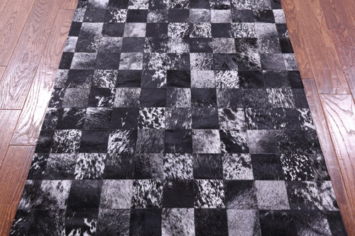 Black Salt & Pepper Patchwork Natural Cowhide Rug - 3' 4