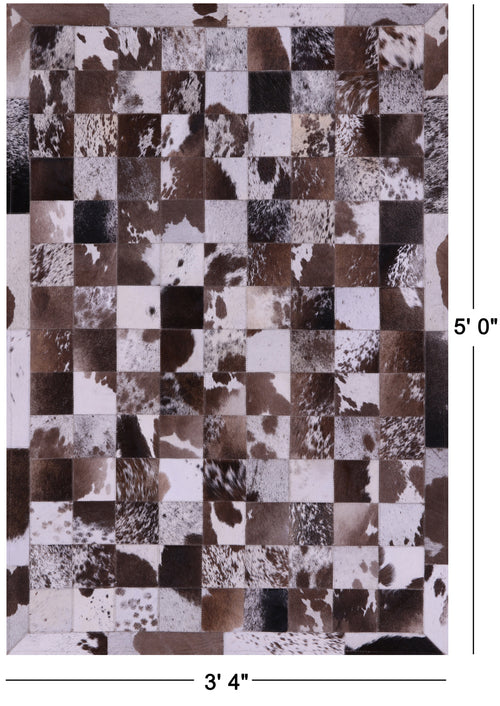Brown & White Patchwork Natural Cowhide Rug - 3' 4