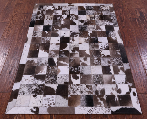 Brown & White Patchwork Natural Cowhide Rug - 3' 4