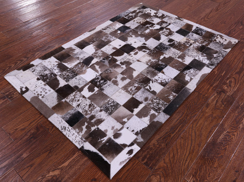 Brown & White Patchwork Natural Cowhide Rug - 3' 4