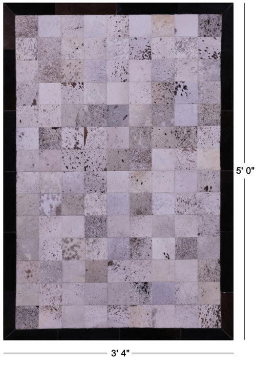 Salt & Pepper Patchwork Brown & White Natural Cowhide Rug - 3' 4