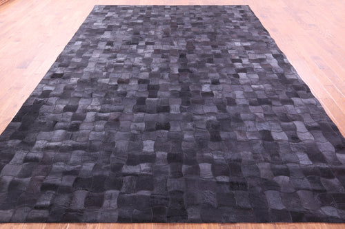 Black Patchwork Natural Cowhide Rug - 9' 0