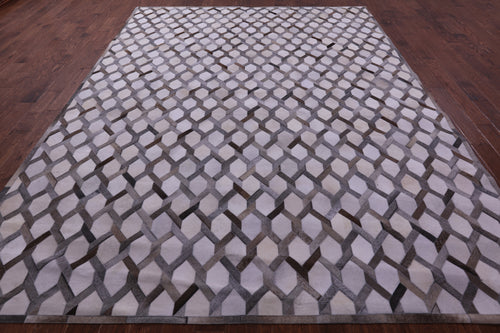 Grey & White Patchwork Natural Cowhide Rug - 9' 0