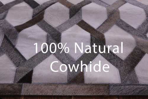 Grey & White Patchwork Natural Cowhide Rug - 9' 0