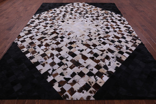 Brown & White & Black Patchwork Natural Cowhide Rug - 9' 0