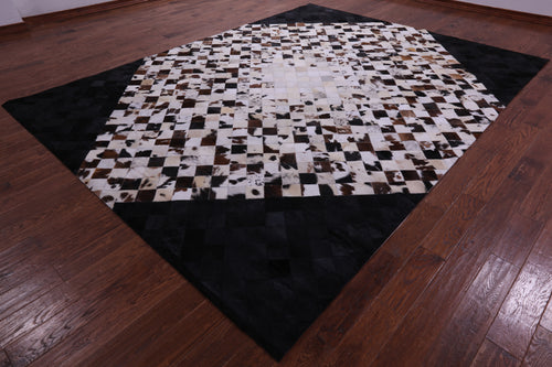 Brown & White & Black Patchwork Natural Cowhide Rug - 9' 0