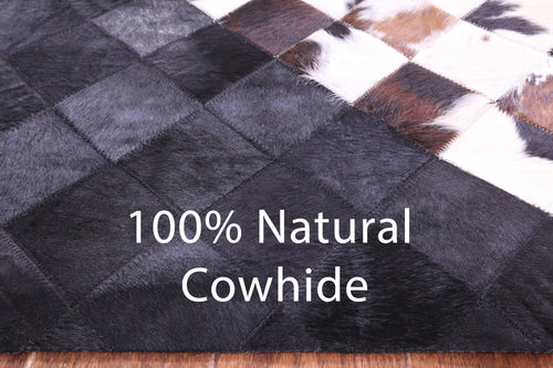 Brown & White & Black Patchwork Natural Cowhide Rug - 9' 0
