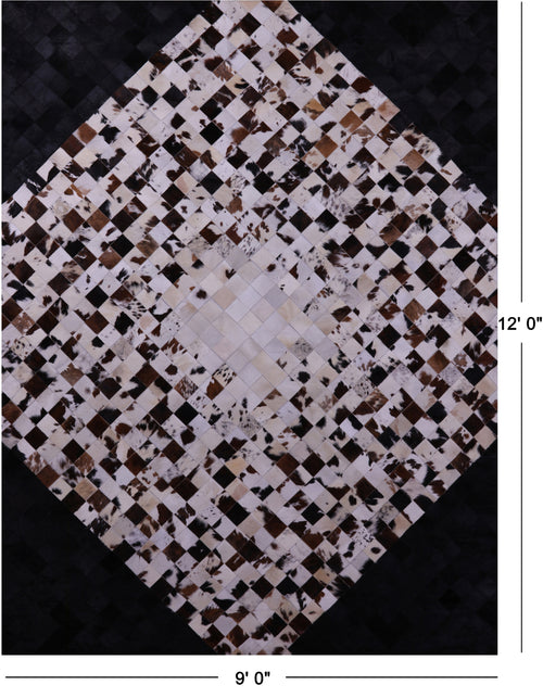 Brown & White & Black Patchwork Natural Cowhide Rug - 9' 0