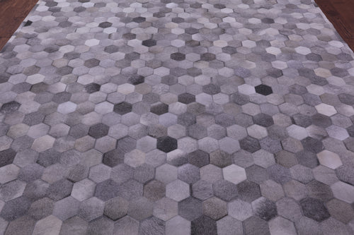 Grey Patchwork Natural Cowhide Rug - 9' 0